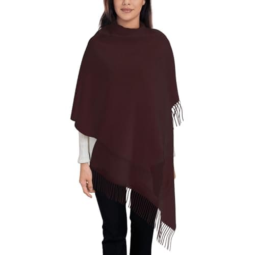 ZSUUGJ Maroon Women’s Classic Tassel Scarf – Soft Winter Pashmina Wrap, Oversized Blanket Shawl For Layering, Stylish Autumn & Holiday Accessory — view 3