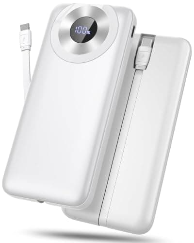 Power Bank Fast Charging, 3A Portable Charger 10000mAh, Small Battery Pack USB-C In & Out, Lightweight Powerbank with Built in Cable for iPhone 17/16/15/14/13, Samsung Galaxy, Xiaomi, Android etc