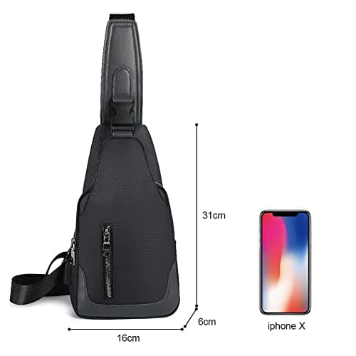 Aucuu Men's Shoulder Bags, Anti-theft Sling Bag, Lightweight Travel Chest Bag with USB Charging Port for Traveling, Outdoor, Sports - Black（16 * 6 * 31cm） — view 4