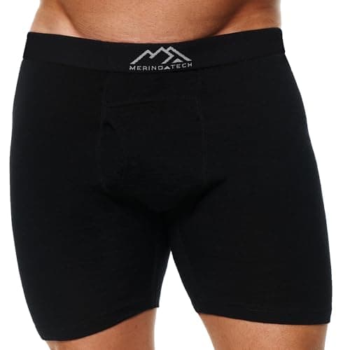 Merino.tech 100% Merino Wool Underwear Men - Mens Boxer Shorts 1-2 pack (Medium, 1 Pack - 190 Black Coal)