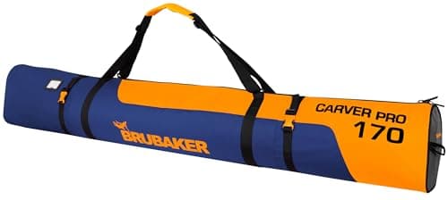 BRUBAKER Carver Pro Ski Bag - Padded Ski Bag for 1 Pair of Skis and Poles - Tear-Resistant & Robust - Ski Bag Blue Orange - Ski Cover with Two-Way Zip - 170 cm