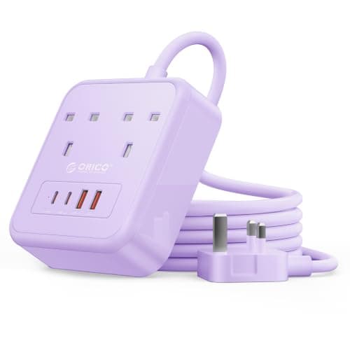 ORICO 1.5M Extension Lead with USB Slots, PD 20W USB C Charger Purple