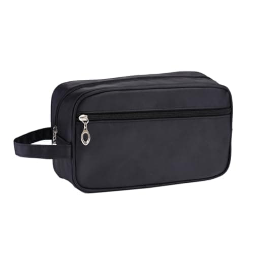 Mikinona Double-Layer Toiletry Bag for Travel Black Polyester Organizer with Outside Pocket Portable Shaving Kit and Cosmetic Storage Case for Men