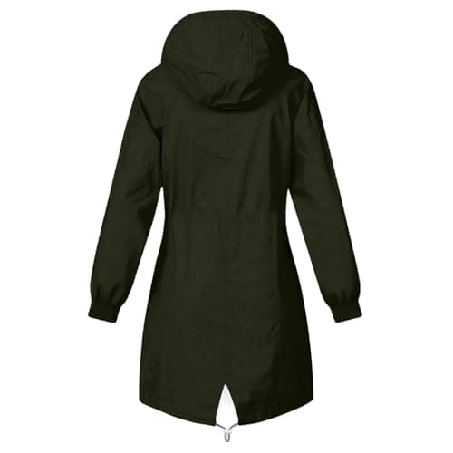 Saxrel Womens Waterproof Jackets Outdoor Walking Hiking Army Green Jacket Travel Hooded Rainproof Zipper Raincoat Ladies Coats Windproof Loose Light Rain Coat with Pocket Windbreaker — view 4