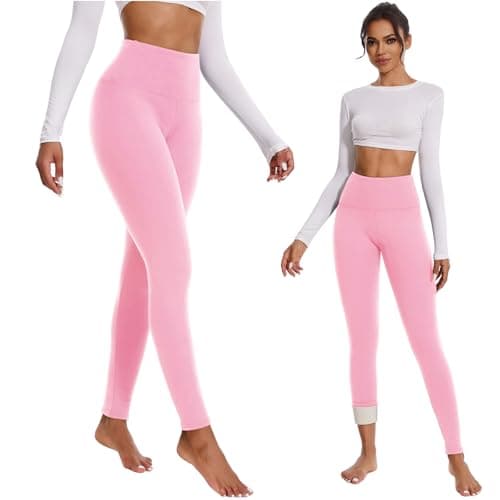FULLSOFT Thick Fleece Lined Leggings for Women – High Waisted Winter Thermal Warm Yoga Pants Workout Tummy Control Leggings, Pink, Large — view 2