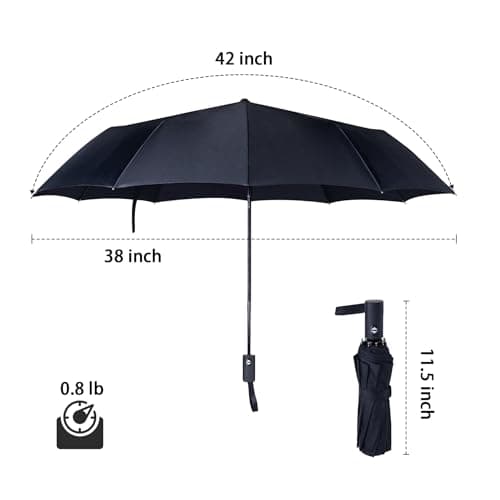 NPCQUN Travel Essentials Umbrella Windproof Compact Collapsible Light, Automatic, Strong and Portable, Wind Resistant, Folding Small Umbrella for Rain, Brown, 8 Ribs & 42 INCH, Compact — view 5
