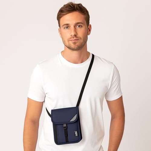 AYNKH Chest Pouch Waist Bag RFID Protection,Anti-Magnetic ID Badge Holder,Waterproof,Security Bag with Adjustable Neck Strap for Cash,Cards,Passports,Business,Travel,School (Neck wallet-2Navy Blue) — view 6