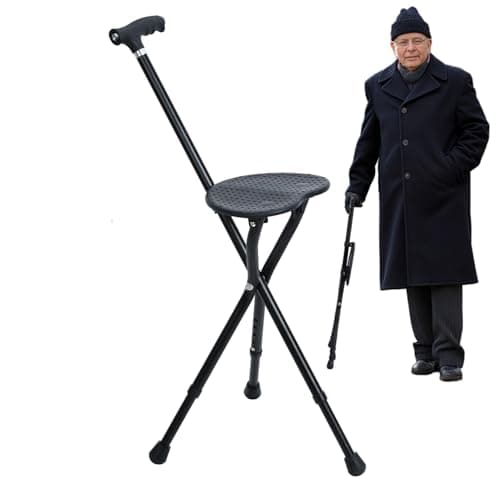 Folding Walking Stick with Seat, 2-in-1 Cane Stool for Adults