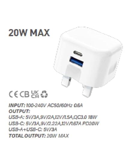 Multi-Port USB C Plug, Type C Fast Charging, Foldable Wall Power Adapter Plug UK, Dual Port Charger Block for iPhone 17/16/15/14 /13 Pro Max/Plus/ipad pro/Samsung Galaxy/Tablet (20W) — view 3