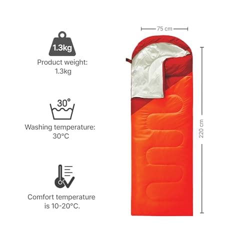 azark Premium Lightweight Sleeping Bag for Adults & Kids, 400 GSM, 4 Season Waterproof Sleeping Bag, Comfortable & Portable, Machine Washable, Camping & Hiking Essential (Orange/Red) — view 5