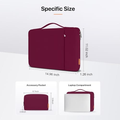 DOMISO 15.6 inch Laptop Case Sleeve Protective Cover Compatible with 16 inch MacBook Pro M4 M3 M2/Pro Max,15.6-16 inch HP Dell ASUS Lenovo Chromebook,Waterproof Computer Cases Bag with Handle,Wine — view 2
