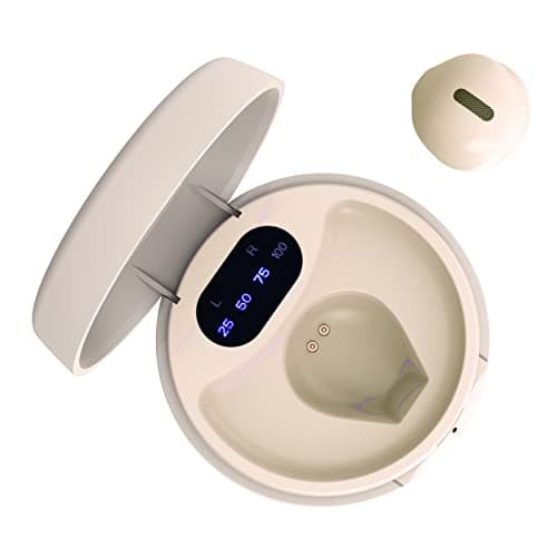 eleror Invisible Wireless Blue Tooth Earbuds Mini Earpiece Small Ear Buds Semi in-Ear Headphone Touch Control for Work, Home, Music, Audiobooks and Podcasts (Single Beige)