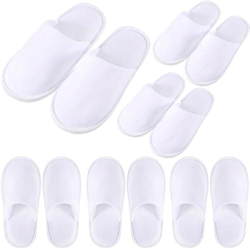 Twistover 6 Pairs Kids Disposable Slippers Non-Slip Closed Toe Spa Slippers Comfortable Indoor Outdoor Slippers for 4-12 Years Boys Girls Party Hotel Travel, White, Small