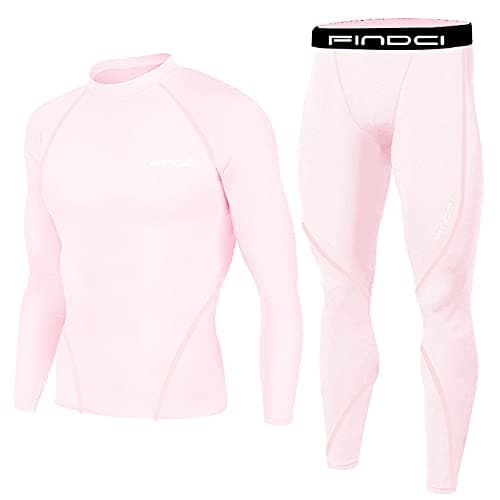 Arestory Mens Thermal Underwear Set, Men's Quick Dry Gym Tights Running Clothes Sports Wear Set Base Layer Compression Pants Long Sleeve Shirt Top Sport Pants Leggings for Workout Outdoor Sports Pink — view 2