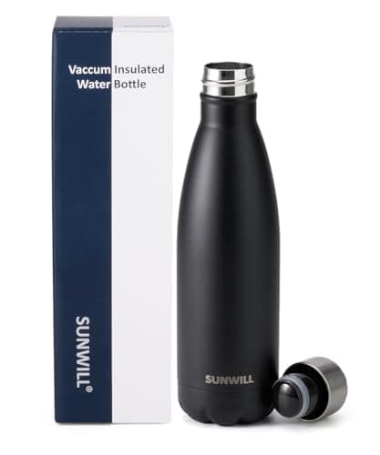 SUNWILL Insulated Water Bottle Metal, 500ml Stainless Steel Reusable Thermal Flask for Cold and Hot Drink, Travel, Sports, Gym, Powder Coated Black — view 5
