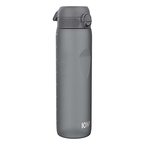 ION8 1 Litre Water Bottle, Leak Proof, Flip Lid, Carry Handle, Rapid Hydration, Dishwasher Safe, BPA Free, Contoured Grip, Ideal for Travel, Gym & Activity, Carbon Neutral Recyclon, 32 oz, Grey