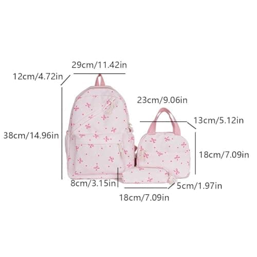 HiTotes Bow Backpack School Bags for Girls 3pcs Set Bow Coquette Schoolbag Preppy Kawaii Daypack Backpack for Secondary Primary Middle School — view 6