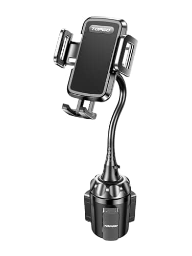 TOPGO Cup Holder Phone Mount, [Upgraded Adjustable Gooseneck & Firmly Stable] Cup Holder Phone Holder for Car, Cell Phone Automobile Cradles for iPhone 14, Samsung and More Smartphone(Black)