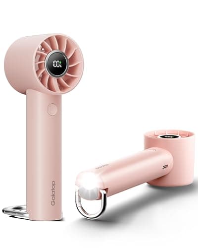 gaiatop Turbo Hand Held Fans with LED Torch Clasp Base, Portable Fans Mini Hand Fan, Travel Essentials Small Handheld Fan Rechargeable for Home Office School Outdoor Camp, Gifts for Women Men, Pink
