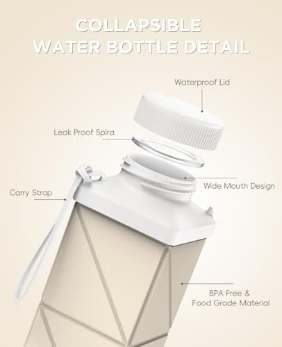 Mefold Collapsible Water Bottles 17.4oz(516ML), 2nd Generation Leakproof BPA-Free Silicone Travel Water Bottle,Lightweight Reusable Water bottle, Portable for Travel Cycling Gym Sports,Champagne White — view 3