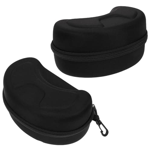 Warmhm 2Pcs Hard EVA Goggles Case, Large Ski Goggle Storage Box with Hook and Zipper, Black Travel Case for Snowboard Eyewear