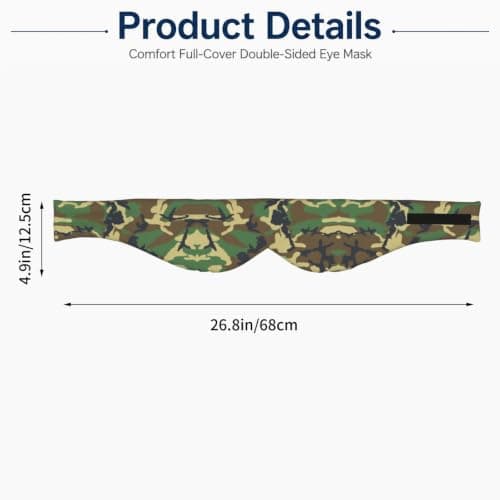 Green Military Camo Print Sleep Mask Wide Wraparound Reversible Light Blocking Travel Fit — view 3