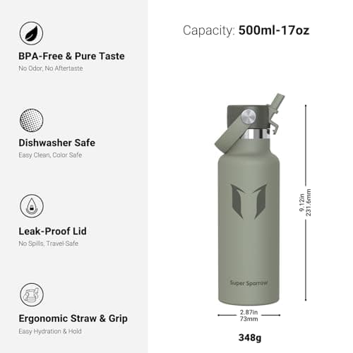 Sparrow Insulated Water Bottle Kids 500ml Metal Drinks Bottle with Straw — view 3