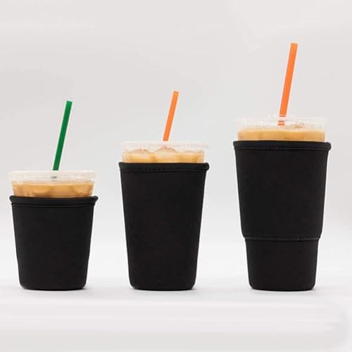 Neoprene Insulated Cup Sleeve Reusable Coffee Tea(L Black) — view 4