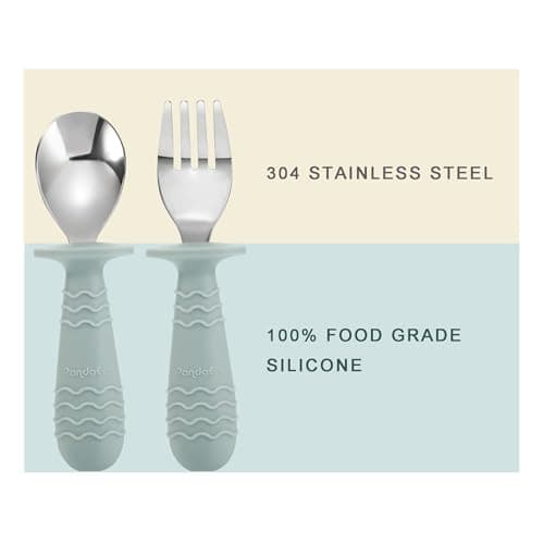 PandaEar 6 Pieces Baby Toddler Silicone Stainless Steel Utensils Silverware Spoon Fork for Baby Toddler BPA Free with Silicone Holding Anti-Choke Design (Blue Pink White) — view 6
