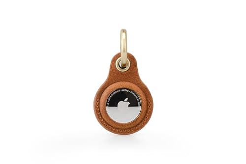 Habac Studio Airtag Keyring Genuine Leather with Brass Key Tags. Airtag Holder for Luggage GPS Tracker Dog Airtag Case Key Organiser. Key ring GPS Tag (Brown)