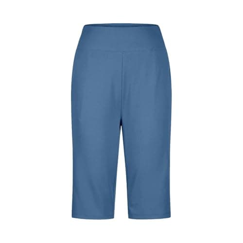 Women's Long Shorts 14" Knee Length Capris with Pockets High Waisted Athletic Casual Shorts Polyester Shorts Casual Shorts for Beach Trips City Breaks and Everyday Outfits Light Blue — view 5