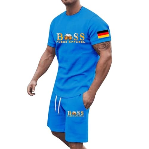 Men's 2 Piece Vacation Beach Outfits Floral Button Down Shirt and Shorts Cruise Attire Sets Loungewear for Travel Sportswear for Gym Running Exercise Fitness (Sky Blue,M)