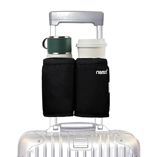 riemot Luggage Travel Cup Holder, Free Hand Drink Caddy - Hold Two Coffee Cups, Fits Roll on Suitcase Handles - Gifts for Travelers, Tourist, Flight Attendants Travelers Accessories
