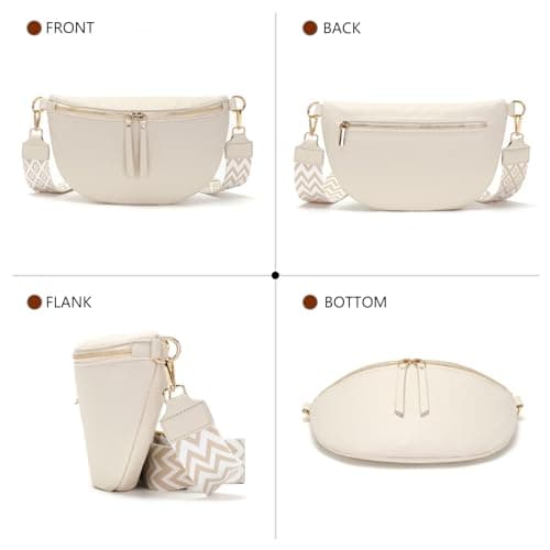 Vezluax 30x20cm Cross Body Bumbags for Ladies Large Bum Bag Stylish Waist Packs Women's Bumbag Fanny Pack for Women Belt Bag with Wide Strap White — view 6