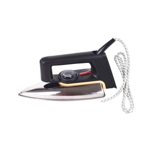 Dry Iron Nonstick Stainless Steel Soleplate – 1000W Traditional Pressing Iron No Steam, Compact 24cm for Home – UK 3-Pin Plug/EU 2-pin(UK,Black)