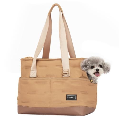 Petsfit Dog Carrier for Small Dogs up to 4kg, Soft-Sided Pet Travel Bag with Safety Leash & Storage Pockets, for Vet Visits & Short Trips,Khaki