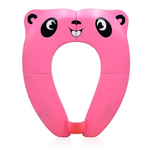 Pejoye Folding Toilet Seat Toddler, Portable Toilet Training Seat for Kids, Foldable Travel Toddler Toilet Seat in ABS Material with 8 Anti Slip Silicon Pads and 1 Carry Bag, Pink Panda