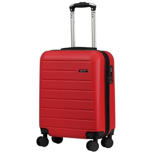 Rocklands® Lightweight 4 Wheel Hard Shell Luggage Suitcase Ryanair Cabin Travel Bag 55x40x20cm - ABS822 (Red)