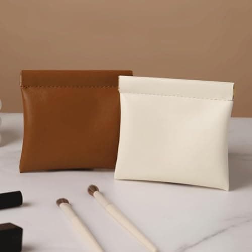 Compact PU Pouch with Auto-Closing Design for Storing Earbuds Chargers and Tiny Essentials in Daily Use or Travel (White cream) — view 4