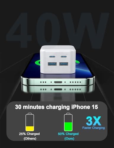 Multi USB and USB C Charger Plug UK Fast Charge,40W Multiple Ports Charging Head Dual Type C Power Adapter i Phone Apple Plugs USBC for iPhone 17 16 15 14 13 12 11 Pro Max Plus iPad 10th A16 Watch — view 5