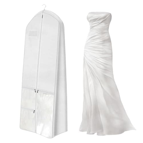 White Breathable Wedding Dress Storage Bags 183cm– Breathable Garment Cover for Bridal Gowns, Evening Dresses & Coats,Dust-Proof Hanging Storage for Closet/Travel