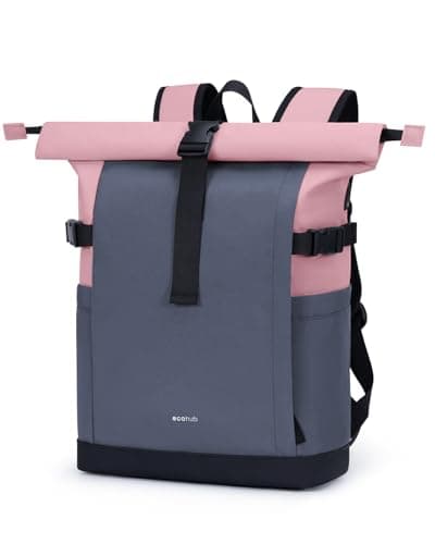 ECOHUB Women's Laptop Backpack, Rolltop Fashion Color Block Rucksack