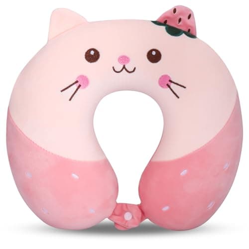Fentar Neck Pillow for Travel, Pink Cute Memory Foam Kids Travel Pillow