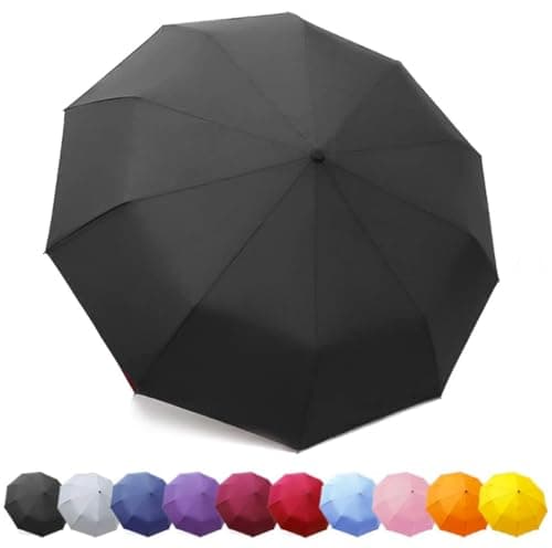 UK-UNIQUE Windproof Travel Umbrella - Compact, Light, Automatic, Strong and Portable - Wind Resistant, Small Folding Backpack Umbrella for Rain - For Men and Women (Black.)