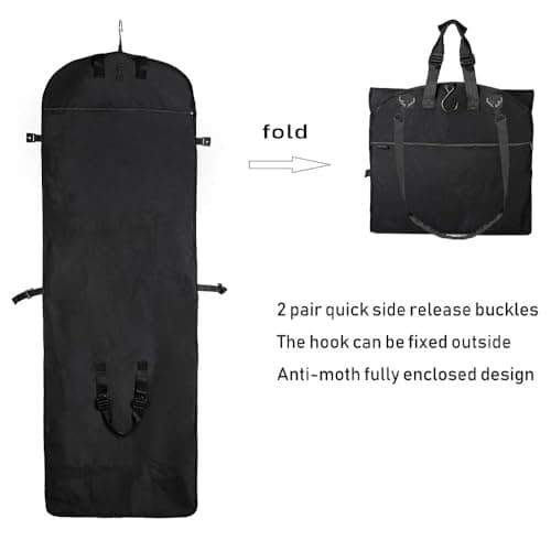 magictodoor Versatile Wedding Dress Garment Bag 66" Tri-Fold Gown Length w/Haning Hook, 66" Black, 66 Inch, Travel, 66" Black, 66 inch, Travel — view 3