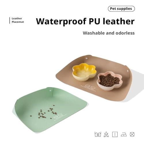 Cat Dog Food Mat,Snap-Button Faux Leather Pet Food Mats,Waterproof Non Slip Leather Pet Feeding Mat for Cats and Small Dogs,Semi Enclosed Easy Clean Mats to Contain Spills,for Bowls,Water Fountains — view 6