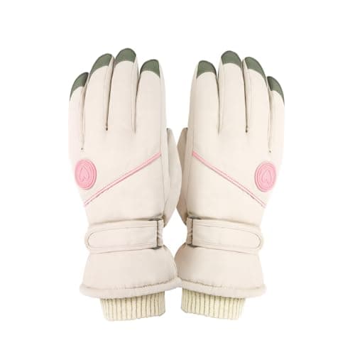 Feelorna Ski Gloves for Women, Winter Thermal Touchscreen Waterproof Gloves with Adjustable Wristband, Plush Lining Windproof Warm Snowboard Snow Glove for Skiing Cycling Running (beige)