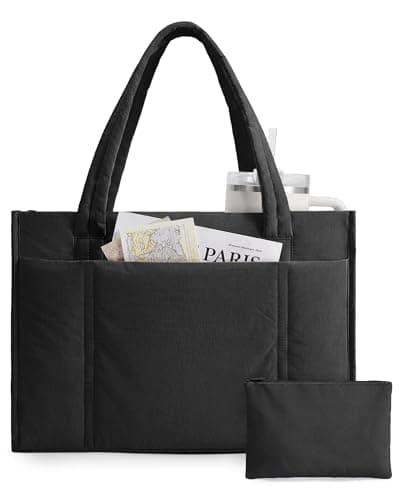 bagsmart Large Puffer Tote Bag, Padded 15.6" Laptop Work Handbag with Zip