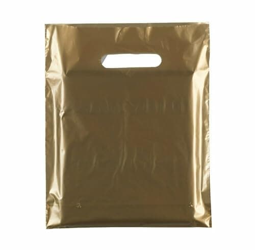 Tezraftaar® 100 x Patch Handle Carrier Bags 22" x 18" x 3" Gold Reusable Plastic Shopping Takeaway Cloths Carry Bag