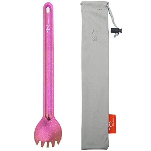 TiTo Titanium Long Handle Spork and Spoon Eco-Friendly Ultralight Portabale Flatware for Outdoor Camping Backpacking Hiking Travel Picnic Tableware with Bag(Rose Spork)